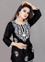 Rayon Black Casual Wear Embroidery Work Readymade Kurti